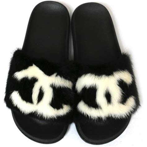 chanel fur sliders|chanel sliders women.